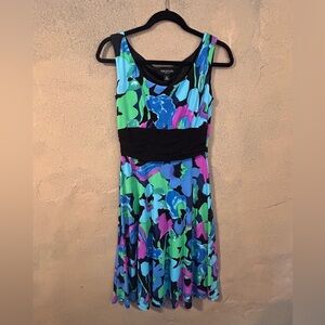 Perceptions Petite Dress multicolor print midi length size 6P